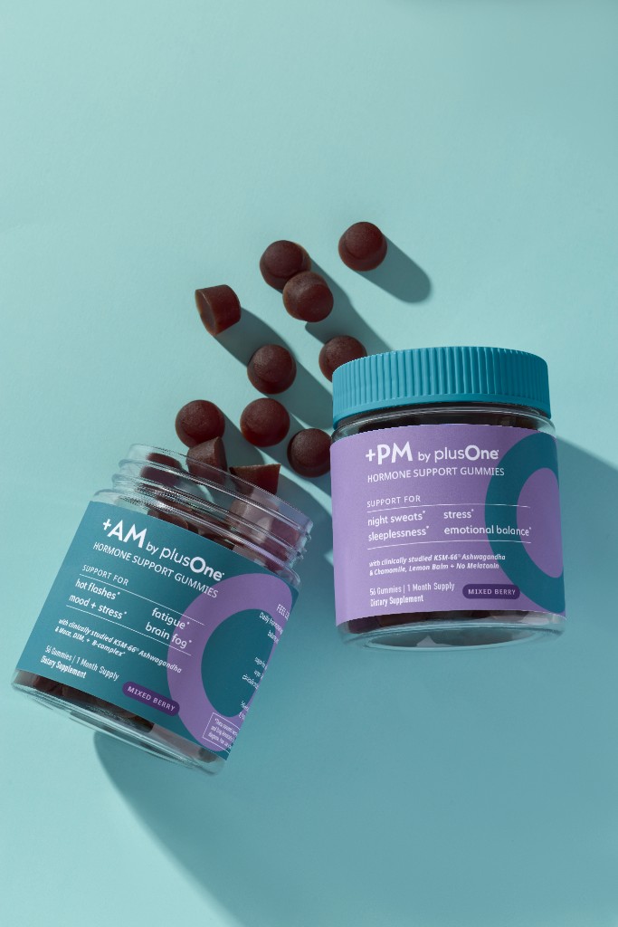 +AM and +PM jars with mixed-berry gummies